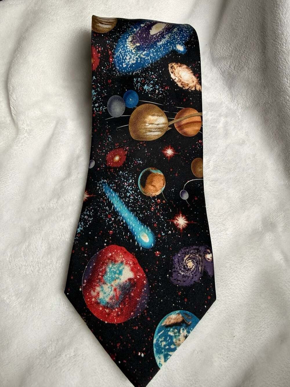Museum Artifacts Men's Outer Space Planets and Stars Silk Neck Tie